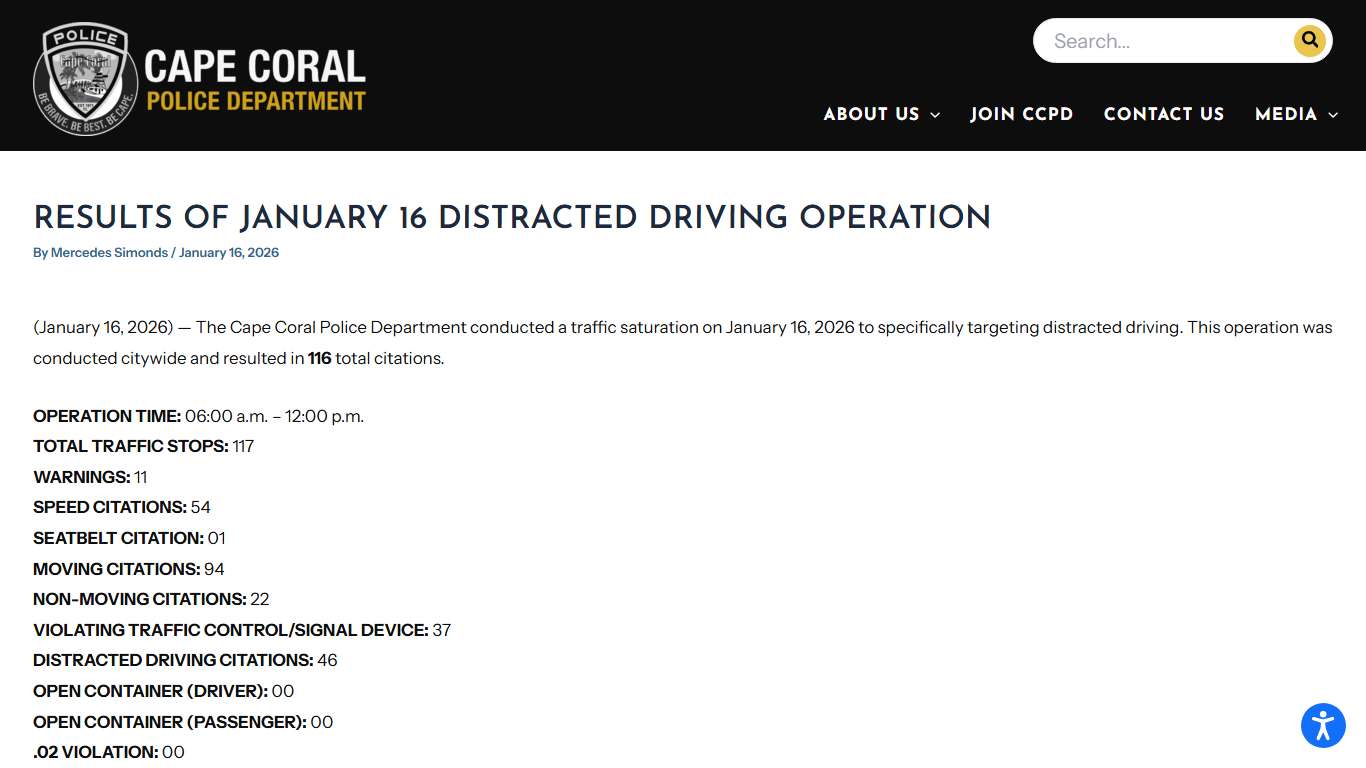 Results of January 16 Distracted Driving Operation - Cape Coral Cops
